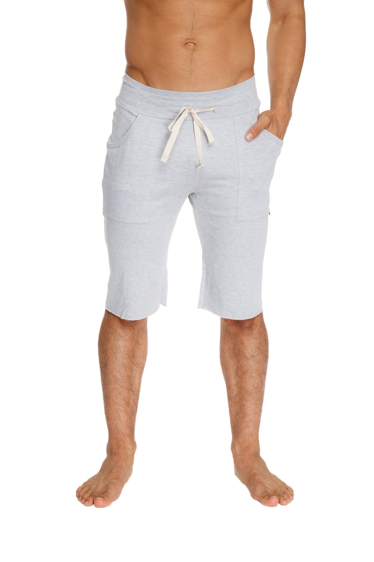 Eco-track short heather grey soft textured shorts with drawstring waistband and two side pockets