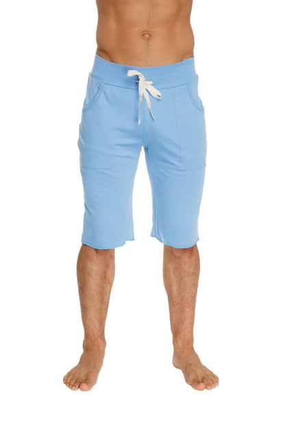 Eco-Track short ice blue soft textured shorts with white drawstring waistband and two front pockets