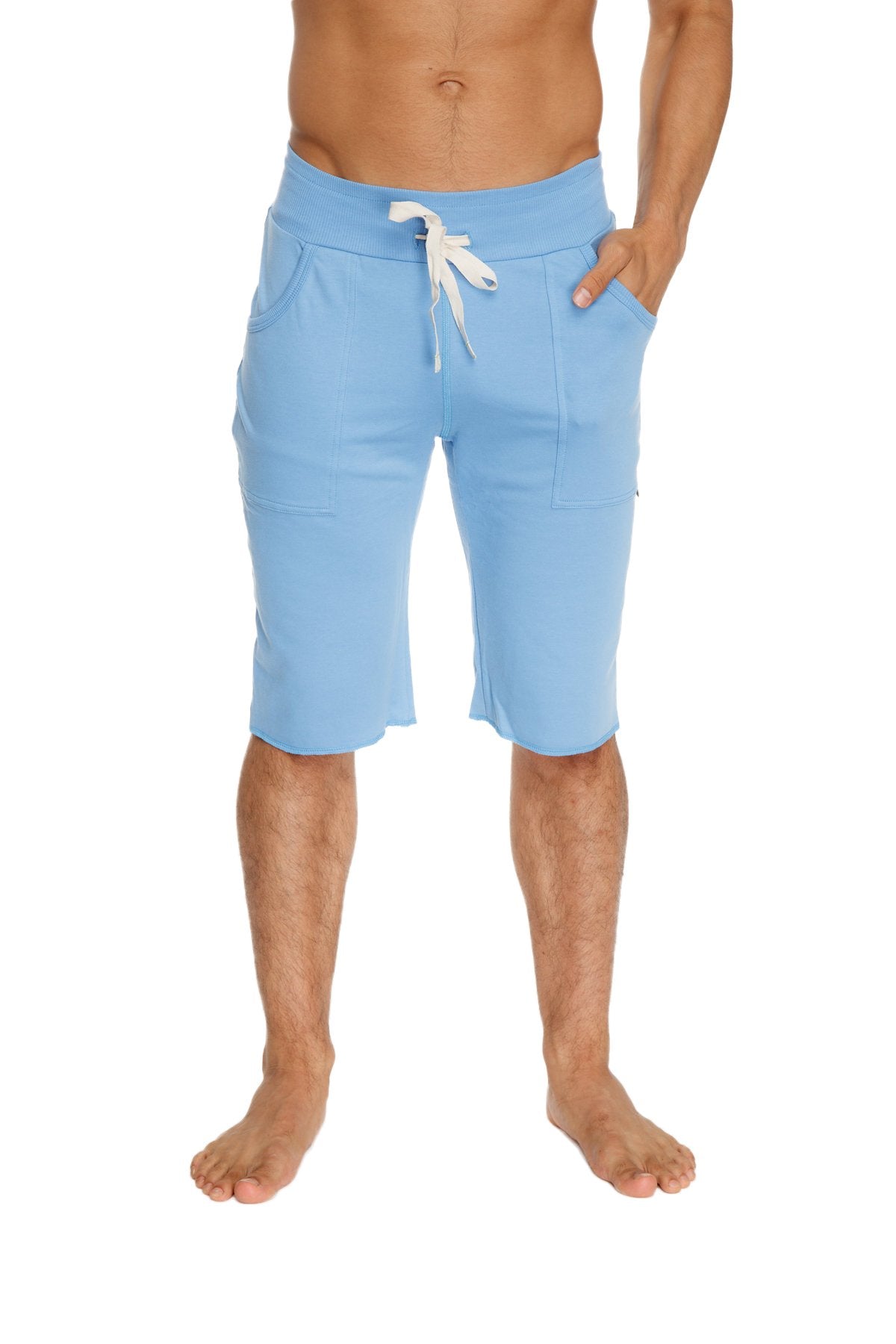 Eco-track short ice blue soft fabric shorts with white drawstring and side pockets for comfortable wear