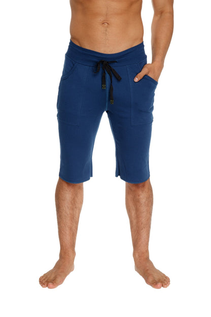 Eco-track short in royal blue with black features navy blue drawstring shorts with side pockets and a relaxed fit
