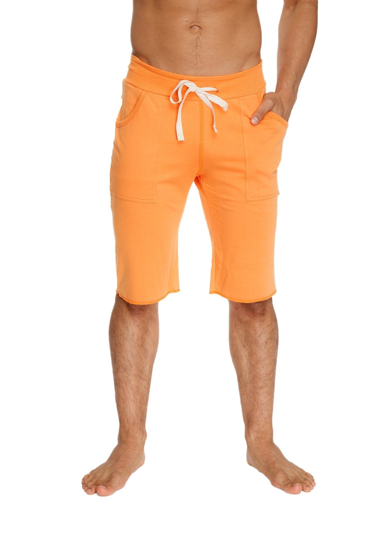 Eco-track short in sun orange cotton with white drawstrings and side pockets for casual outdoor wear