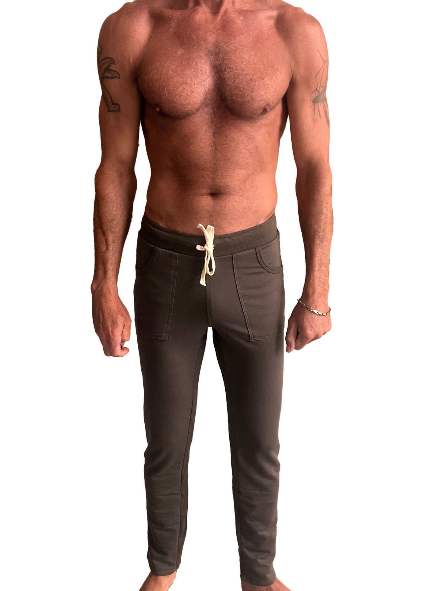 Eco-track and yoga sweat pant army green dark olive joggers with drawstring waist and front pockets in soft fabric