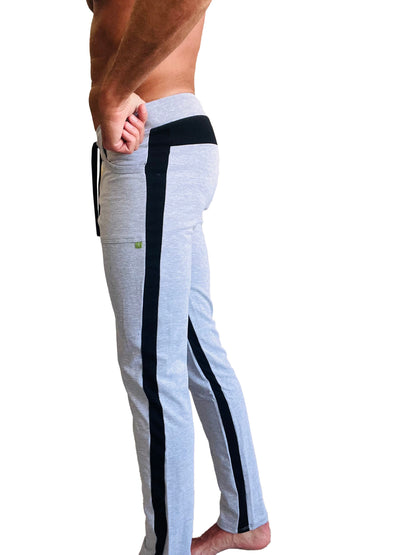 Eco-Track & yoga sweat pant heather grey with black bold side stripes and matching black waistband for athletic wear