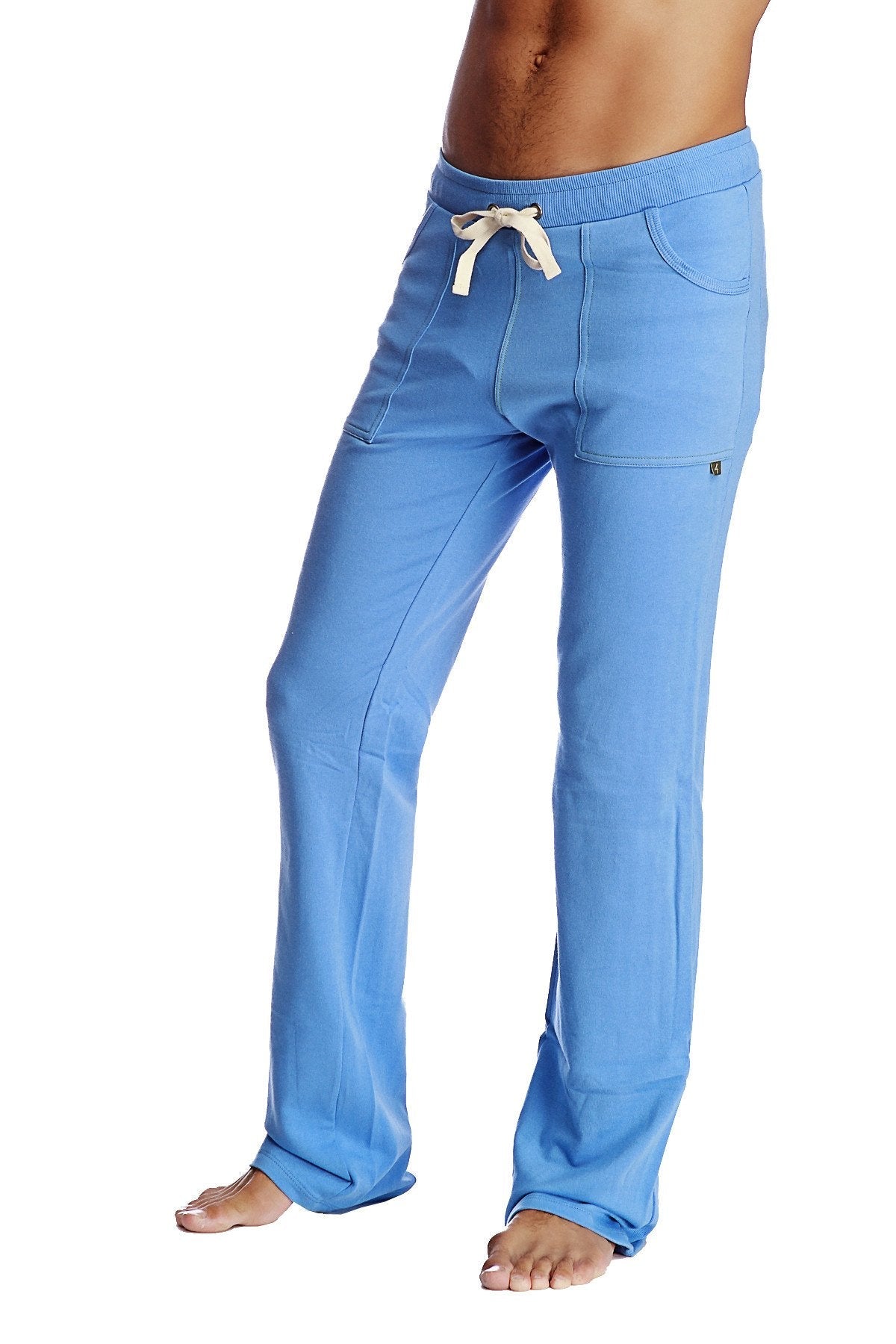 Light blue eco-track and yoga sweat pant made of soft fabric with a drawstring waist and side pockets