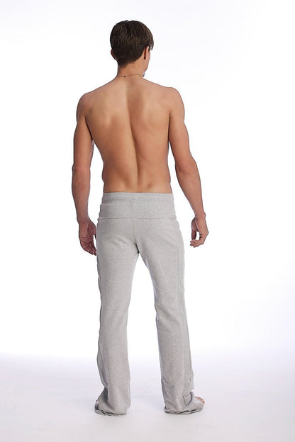 Light gray soft fabric eco-track and yoga sweat pant with high waistband and relaxed fit in solid heather grey color