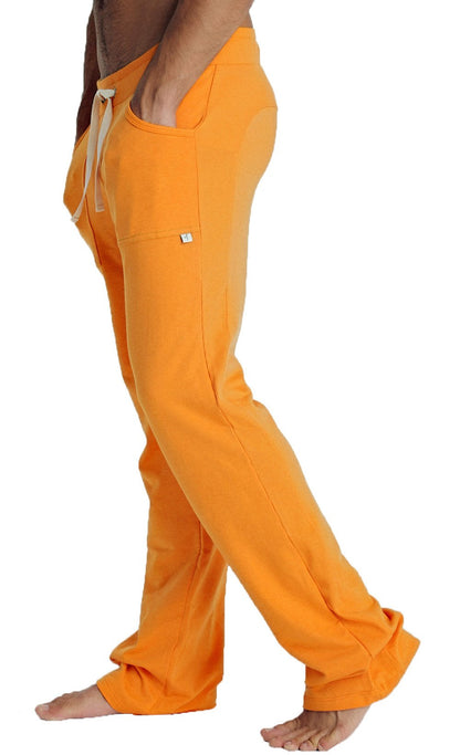 Eco-track and yoga sweat pant in sun orange with drawstring waist and side pockets for comfortable activewear