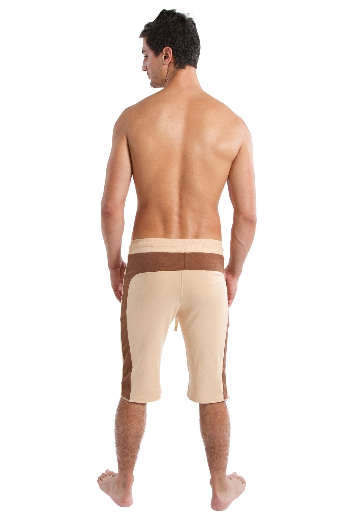 Edge eco-track short in sand with chocolate features beige and brown athletic shorts with a contrasting waistband