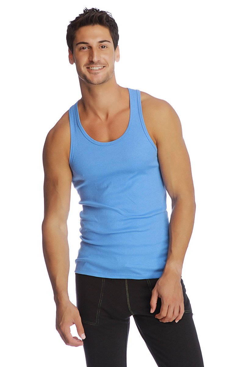 A light blue edge sustain tank top with sleeveless fitted design and rounded neckline perfect for active wear