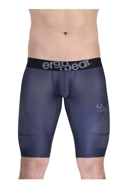Navy blue ergo wear ew1607 max se athletic shorts with ergonomic compression and black waistband with gray accents