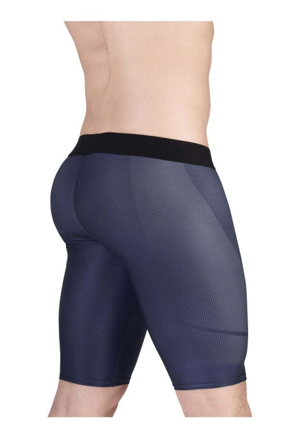 Dark navy blue ergo wear ew1607 max se athletic compression shorts with black waistband and mesh side panels