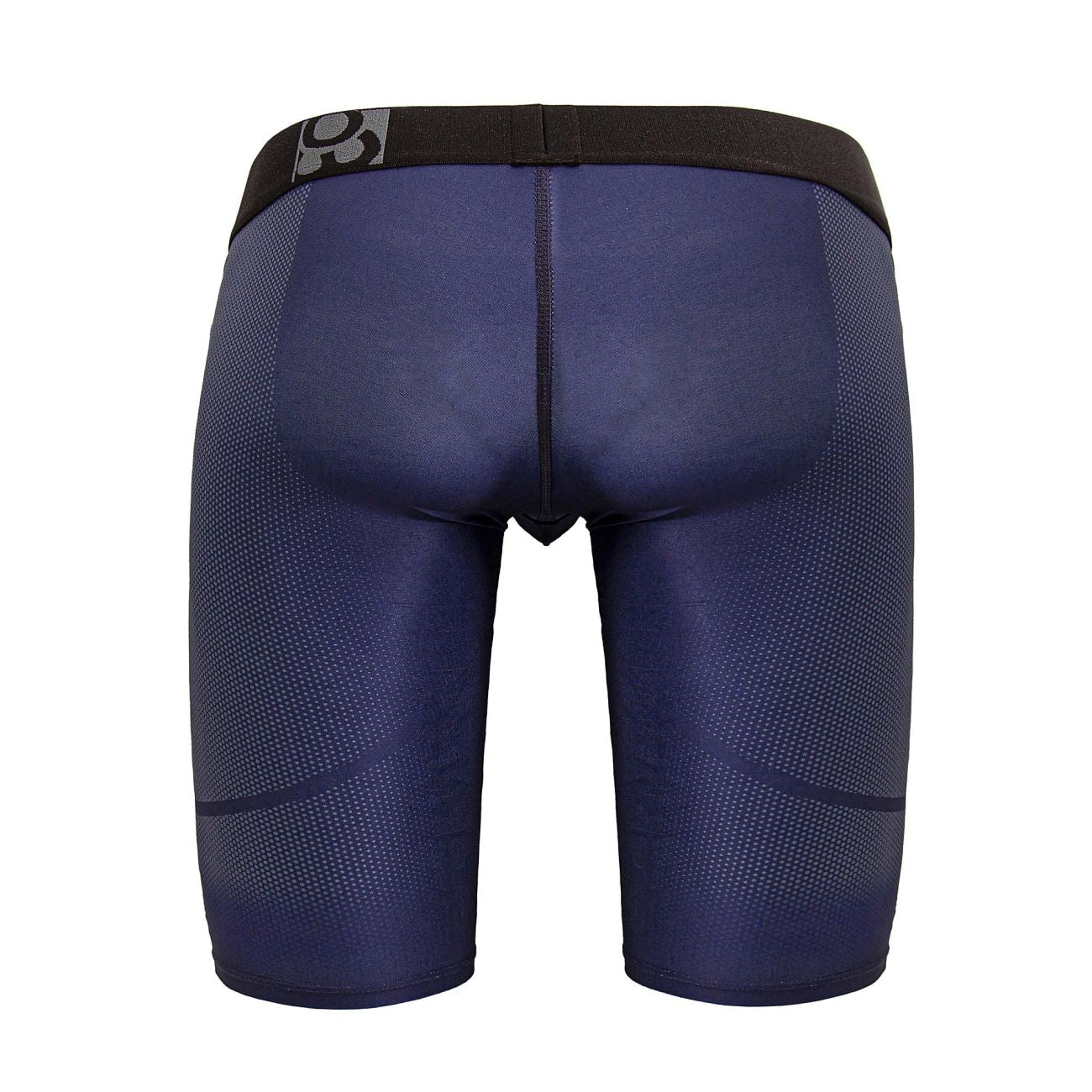 Navy blue ErgoWear EW1607 MAX SE athletic compression shorts with black waistband and gray logo for sports use