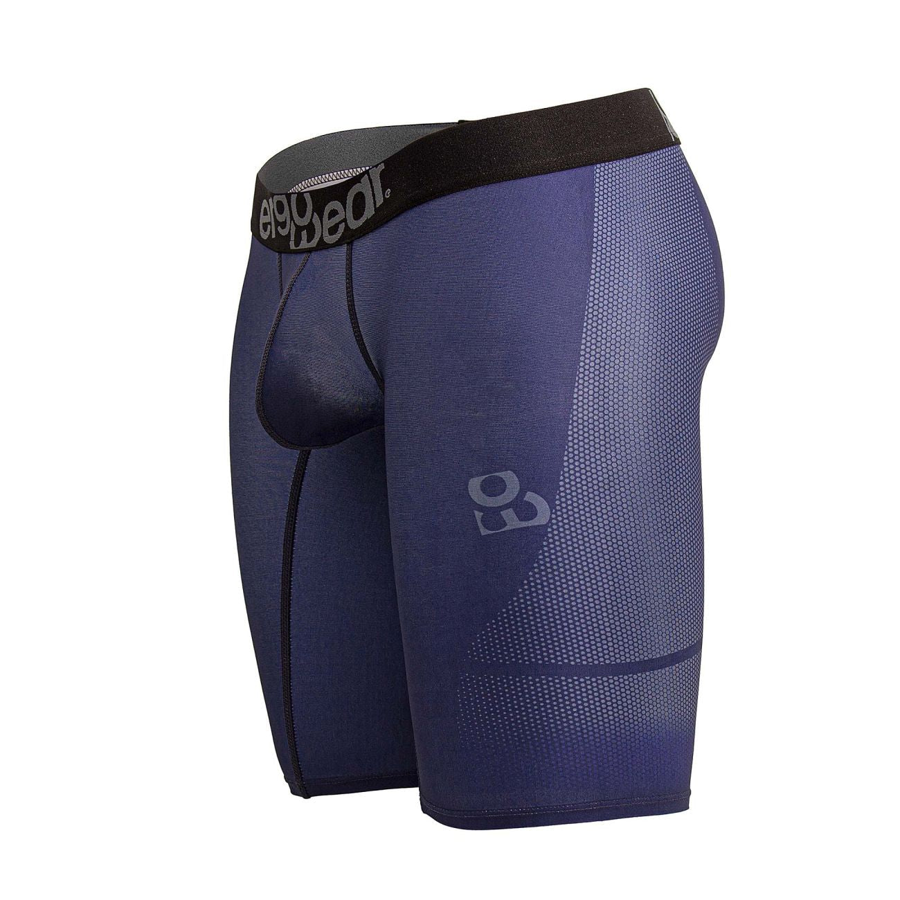 Dark blue ergoWear ew1607 max se athletic briefs with black waistband logo and subtle gray patterned leg design