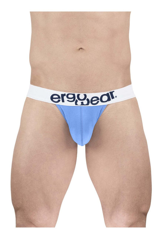 Light blue ergonomic cotton briefs with a white waistband and ergowear logo in black lettering front view