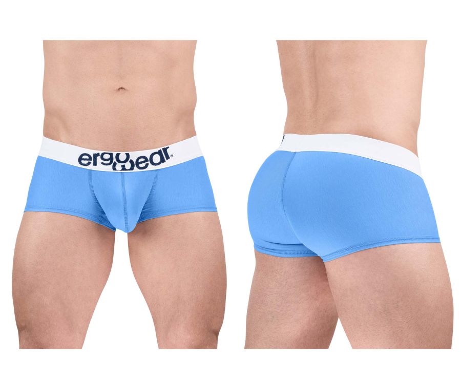 Light blue ergonomic cotton briefs with a white waistband and ergo wear logo designed for maximum comfort