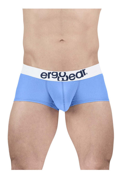 Light blue ergonomic cotton trunks with a white waistband featuring the ergo wear logo in black text