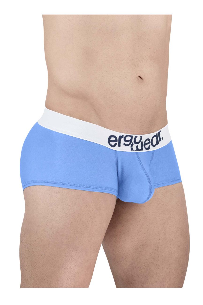 Light blue ergoWear ew1713 max cotton men’s trunks with white waistband and black logo for comfortable wear