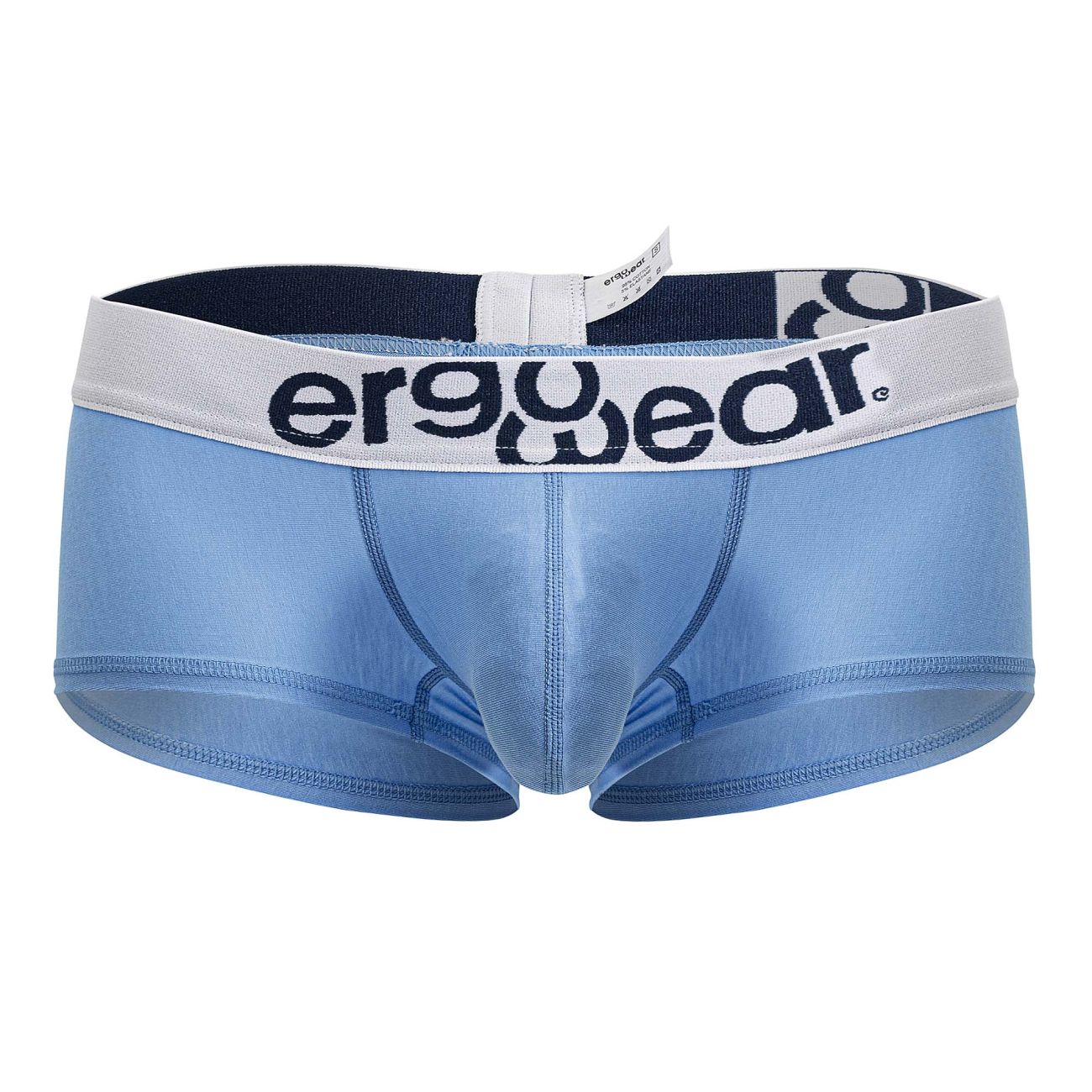 Light blue ergonomic cotton briefs with a white waistband and ergo wear logo in dark navy lettering