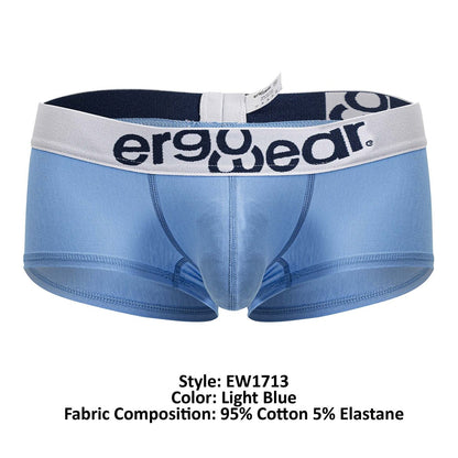 Light blue ergonomic cotton briefs with white waistband and ergo wear logo in black lettering front view