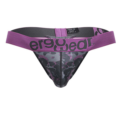Purple and black patterned men’s thong with ergogear branding on waistband from ergowear ew1714 max se camo g-string pink