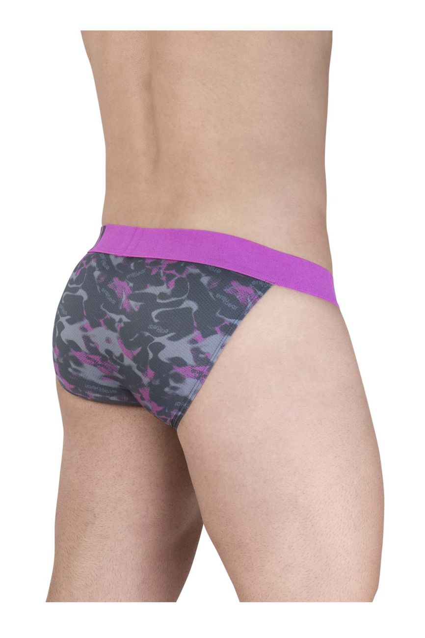 Ergo wear ew1715 max se camo bikini briefs in purple and gray camouflage with solid purple waistband