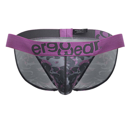 Purple and black patterned mesh briefs with branded waistband from ergowear ew1715 max se camo bikini in pink