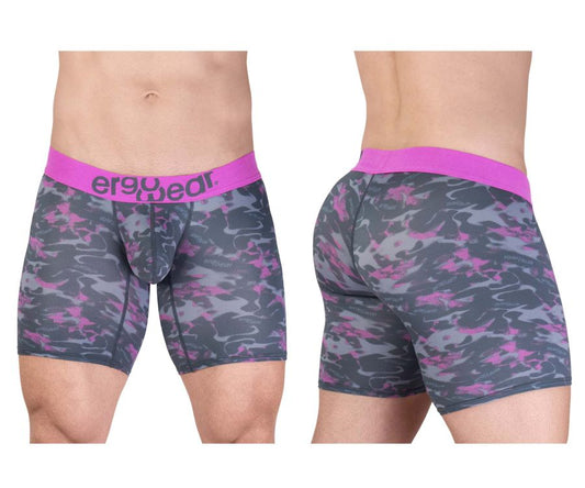 Ergowear ew1717 max se camo pink men’s boxer briefs with pink and gray camouflage pattern and bright pink waistband