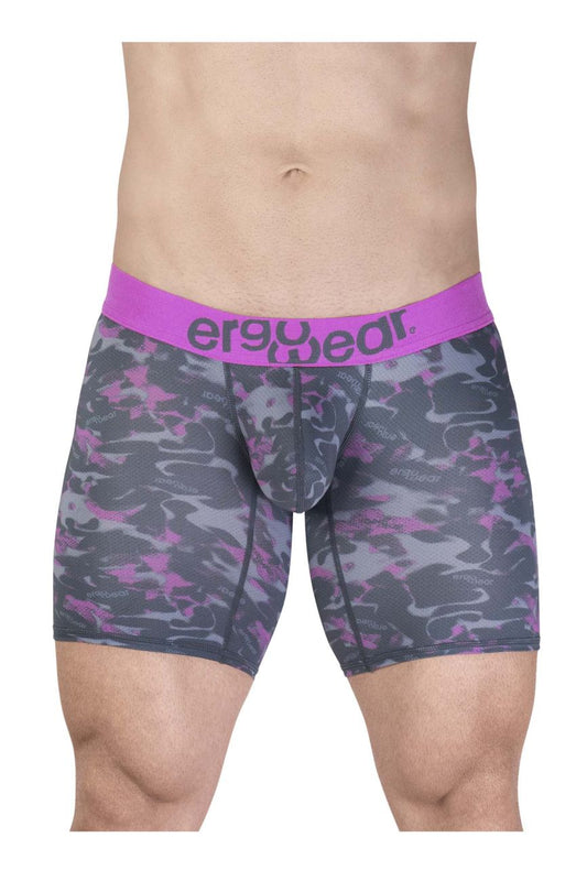 Ergowear ew1717 max se camo men’s boxer briefs in purple and gray camouflage with bright pink waistband