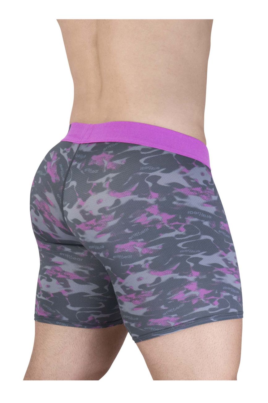 ErgoWear ew1717 max se camo boxer briefs in purple and gray camouflage with solid purple waistband in pink color