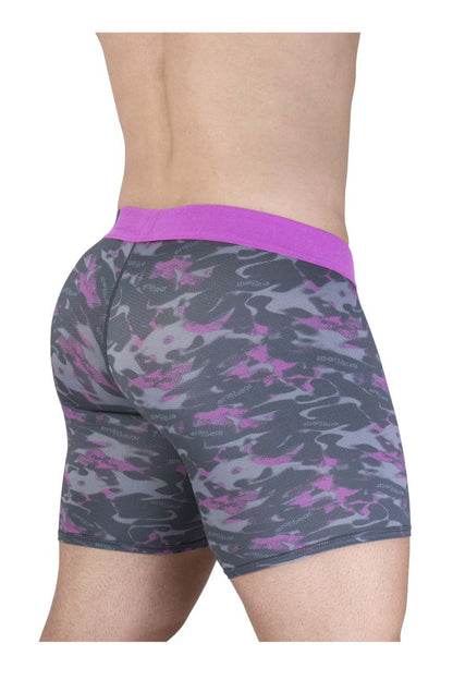 ErgoWear ew1717 max se camo boxer briefs in purple and gray camouflage with solid purple waistband in pink color