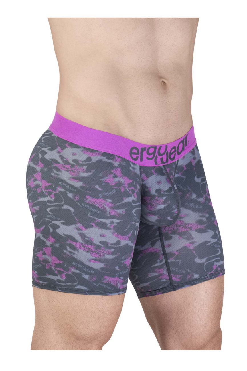 Purple and gray camouflage boxer briefs with bright pink ergo wear waistband ew1717 max se camo color pink