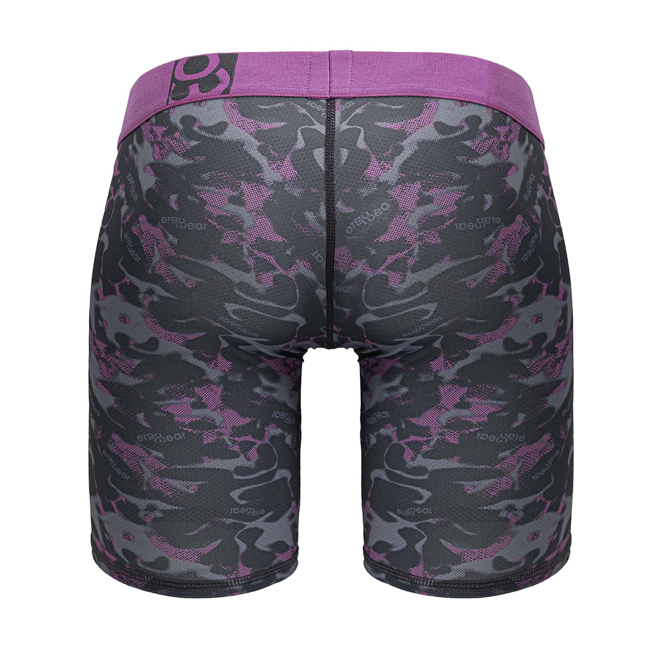 Purple and gray camouflage patterned ergoWear ew1717 max se camo boxer briefs with matching elastic waistband