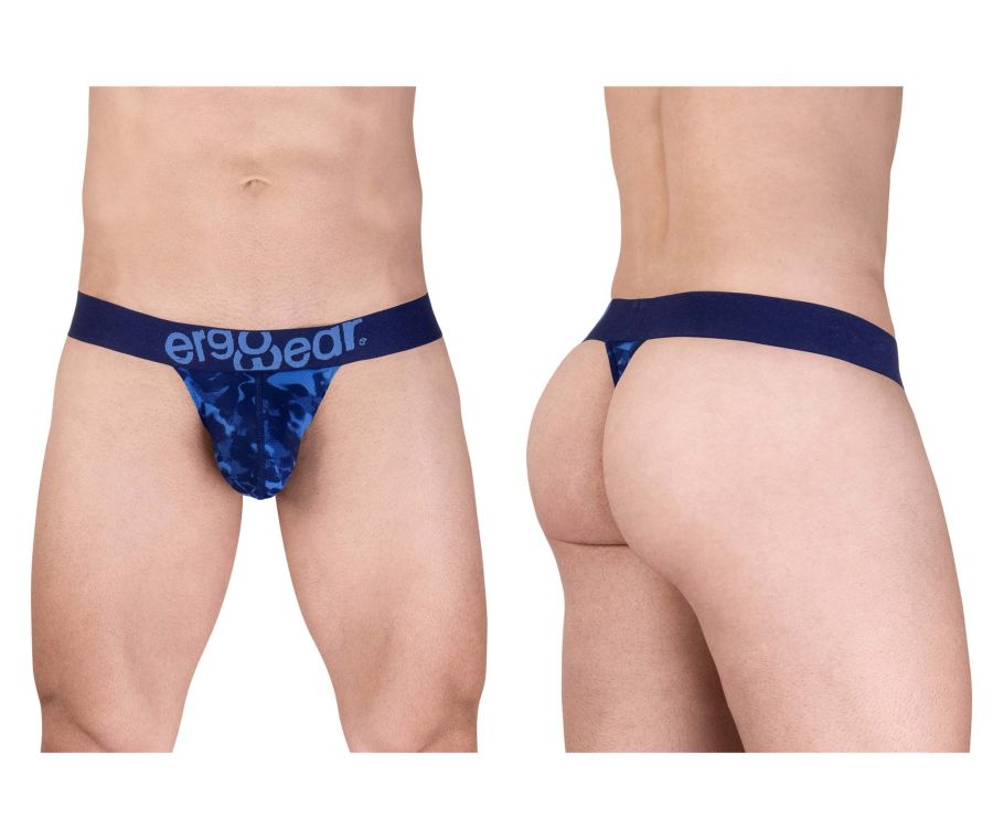 Navy blue camouflage pattern thong with er9gwear branded waistband for a sporty and stylish look