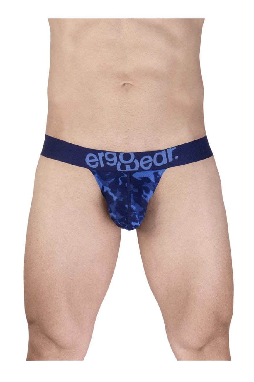 Navy blue camouflage patterned mens briefs with matching ergowear elastic waistband ew1718 max se g-string