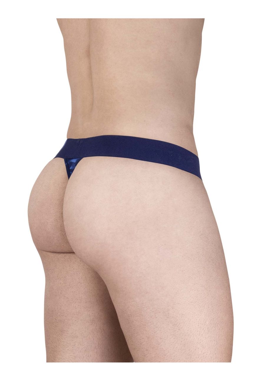 Navy blue ErgoWear EW1718 MAX SE CAMO G-string thong with subtle patterned design shown from the back side