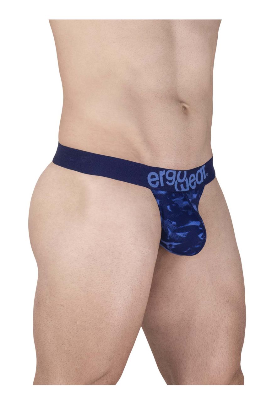 Navy blue camouflage pattern ergo wear thong with branded waistband in ergo wear ew1718 max se camo g string color blue