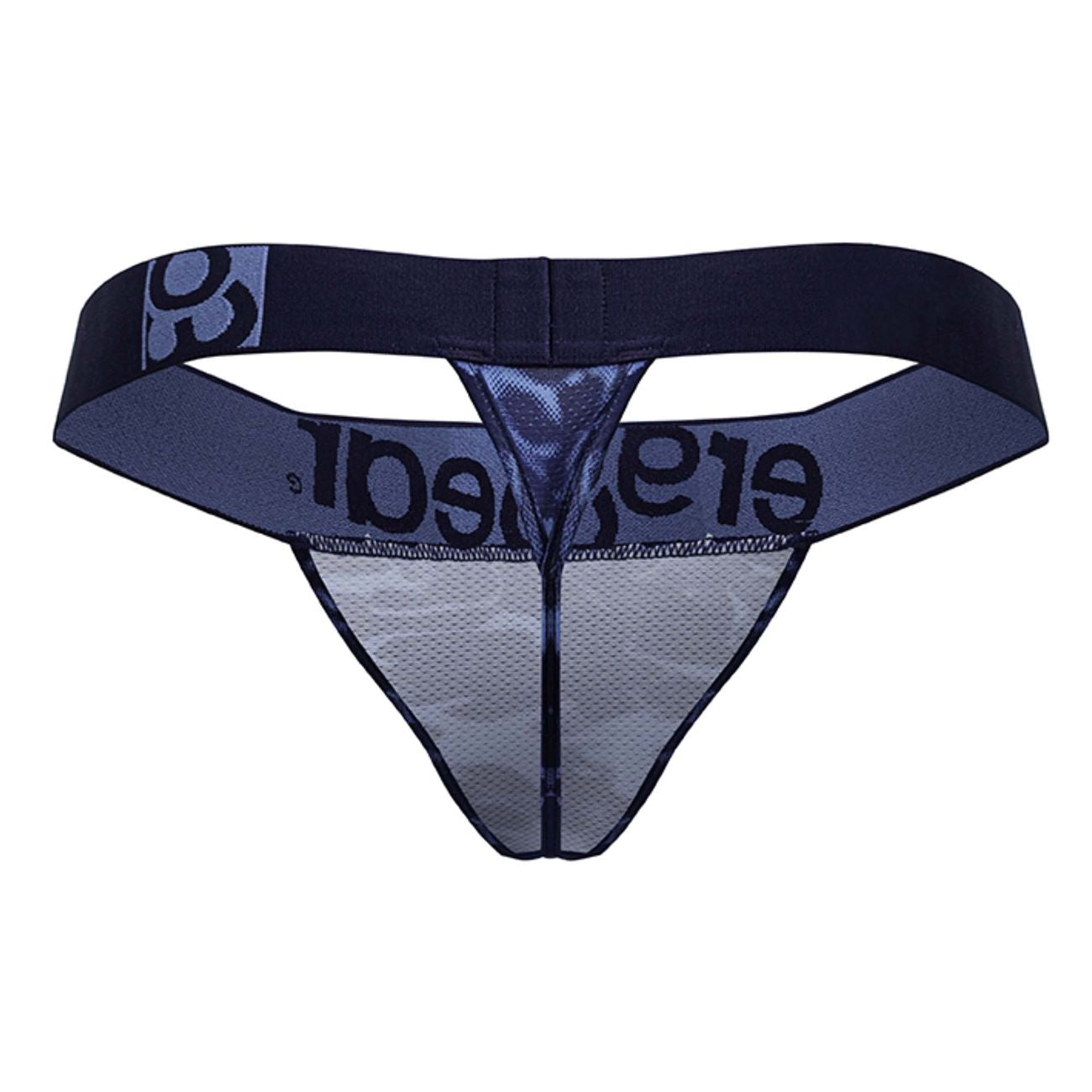 Dark blue ErgoWear EW1718 MAX SE CAMO G-string thong with mesh front and elastic waistband featuring elegance logo