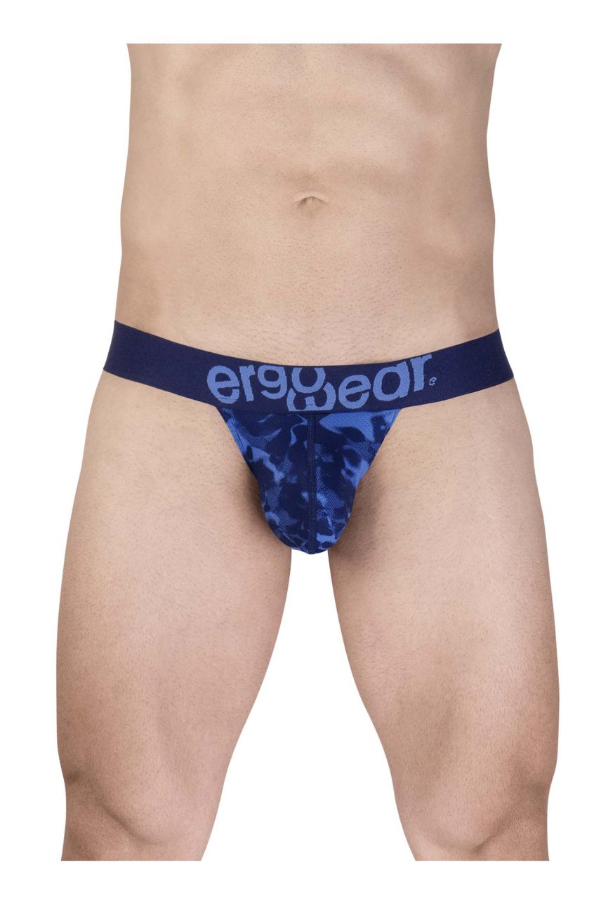 Blue camouflage men’s briefs with navy ergo wear waistband designed for comfort and style in ew1719 max se camo bikini