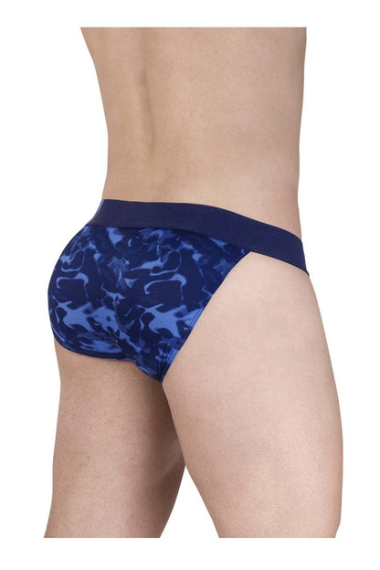 ErgoWear ew1719 max se camo bikini briefs in blue with blue camouflage pattern and solid navy waistband