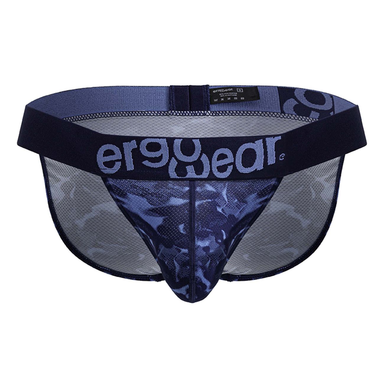 ErgoWear ew1719 max se camo bikini briefs in navy blue and gray camouflage with ergonomic mesh design and branded waistband