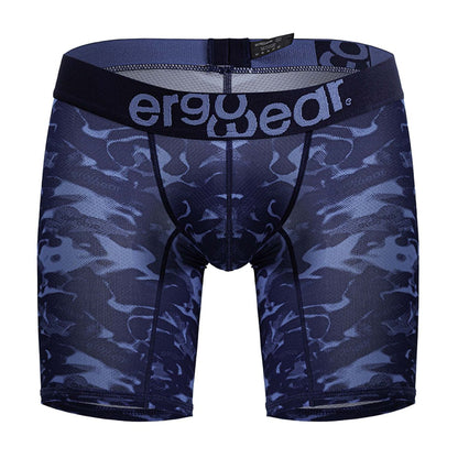 Dark blue ergonomic boxer briefs with subtle camouflage pattern and ergowear logo on waistband ew1721 max se camo