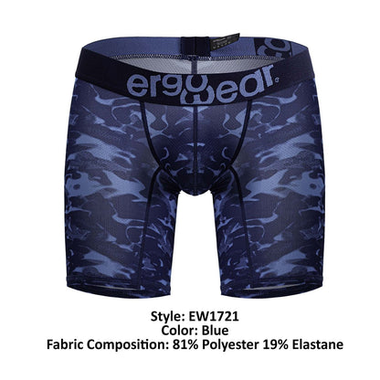 Blue ergowear ew1721 max se camo boxer briefs with black waistband featuring ergowear logo in blue camouflage pattern