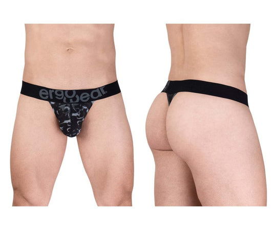 Black ergogear ergonomic briefs with subtle gray camouflage pattern and branded waistband from ErgoWear ew1722 max se camo g-string