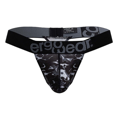 Ergowear ew1722 max se camo black ergonomic g-string briefs with gray and black camouflage pattern and branded waistband