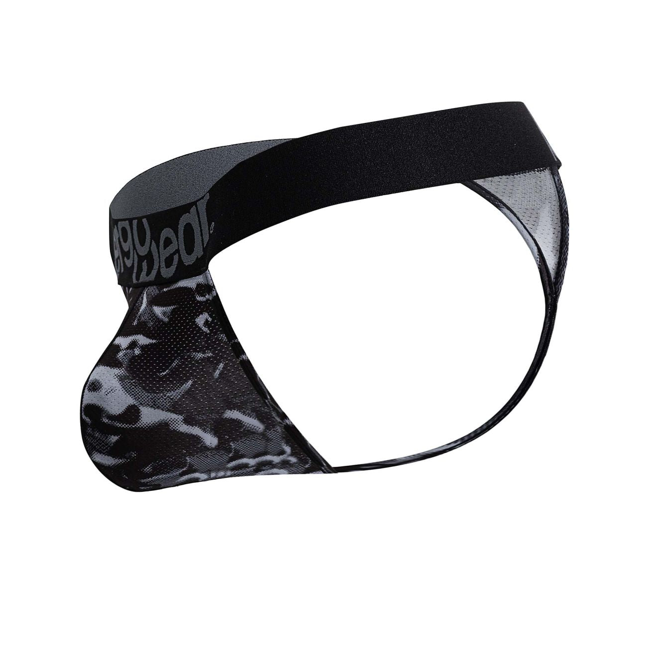 ErgoWear ew1722 max se camo g-string black mesh briefs with black elastic waistband and gray camouflage pattern