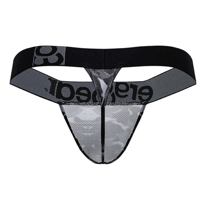 Black and gray mesh thong g-string with bold erad logo on waistband from ergowear ew1722 max se camo in black