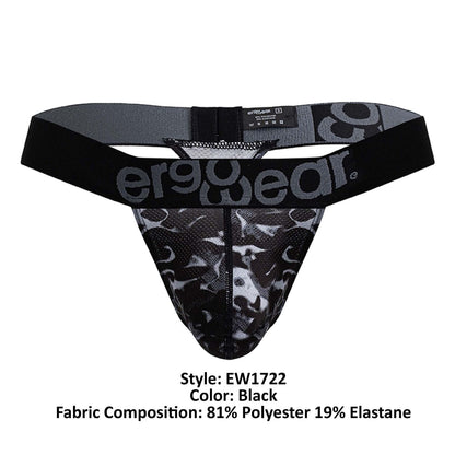 Black ergonomic brief with black and gray camouflage pattern and ergowear logo on waistband front side