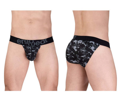 Ergowear ew1723 max se camo black bikini briefs with black elastic waistband and black gray camouflage pattern