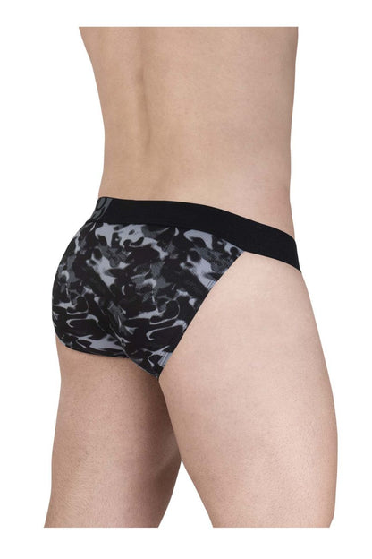 ErgoWear ew1723 max se camo bikini briefs in black with black waistband and black and gray camouflage pattern