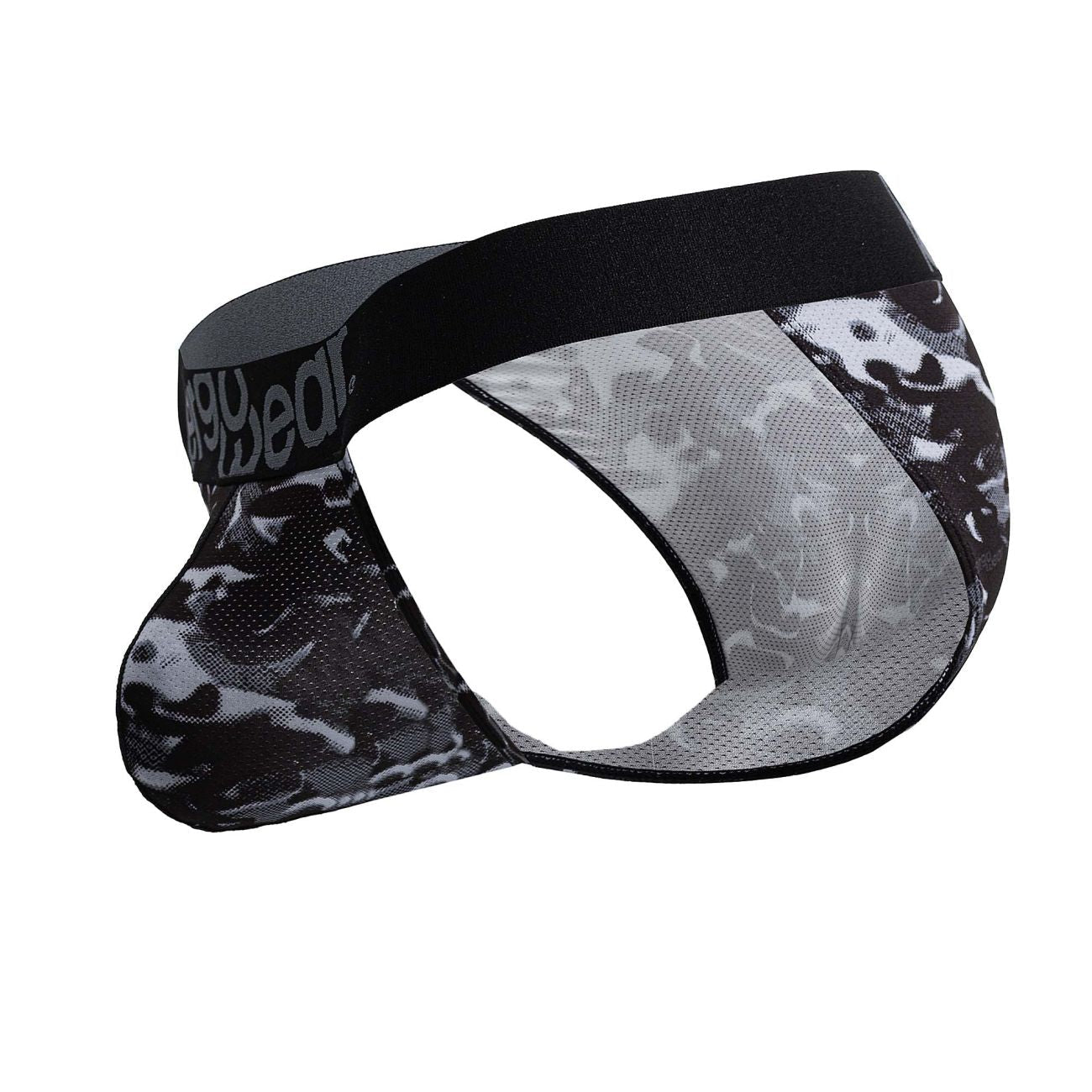 Ergowear ew1723 max se camo bikini briefs in black with gray camouflage mesh and solid black elastic waistband