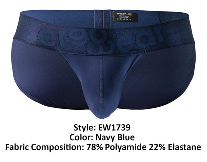 Navy blue ErgoWear EW1739 MAX BOLD men’s briefs with textured waistband embossed with er1983 brand name